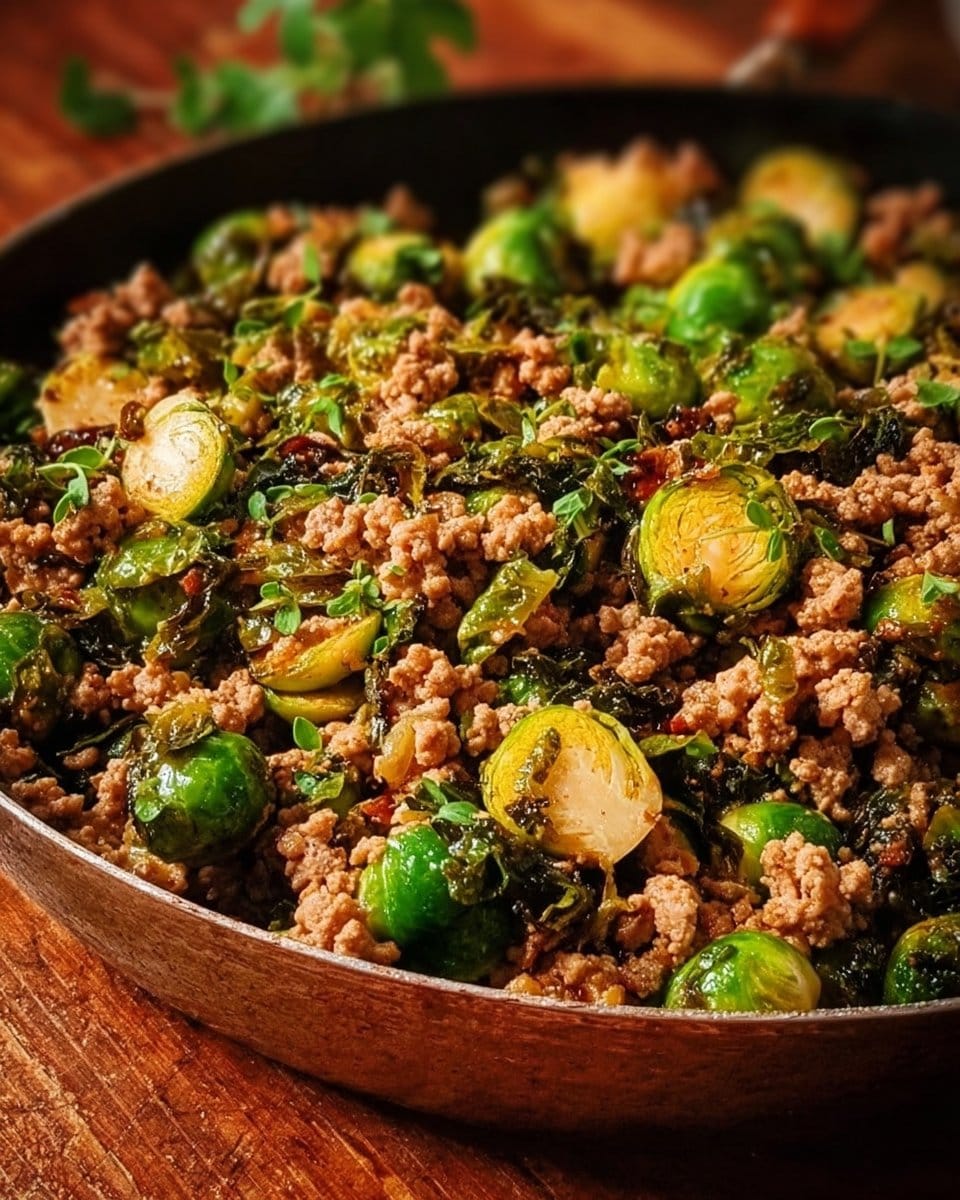 Hearty Brussels Sprouts Ground Turkey Skillet in 25 Minutes