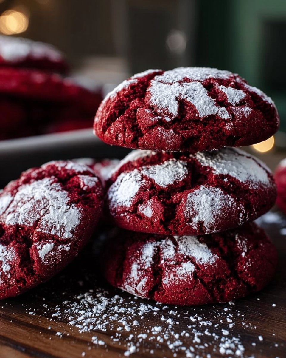 Fudgy Red Velvet Crinkle Cookies