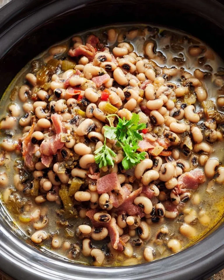 Delicious slow cooker black eyed peas served on a plate with herbs