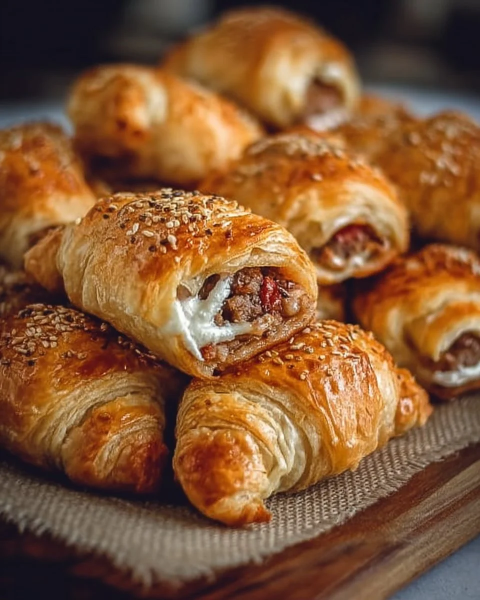 Baked sausage cream cheese crescents on a serving platter
