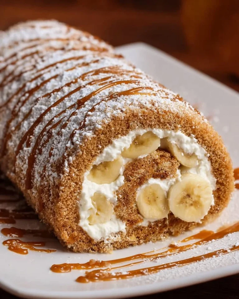 Delicious Banana Roll Cake with banana sponge and cream filling