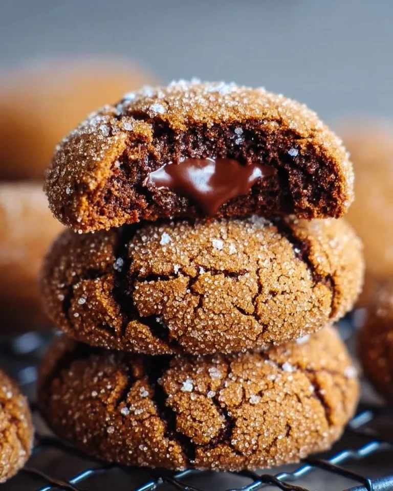 Biscoff filled chocolate crinkle cookies on a plate