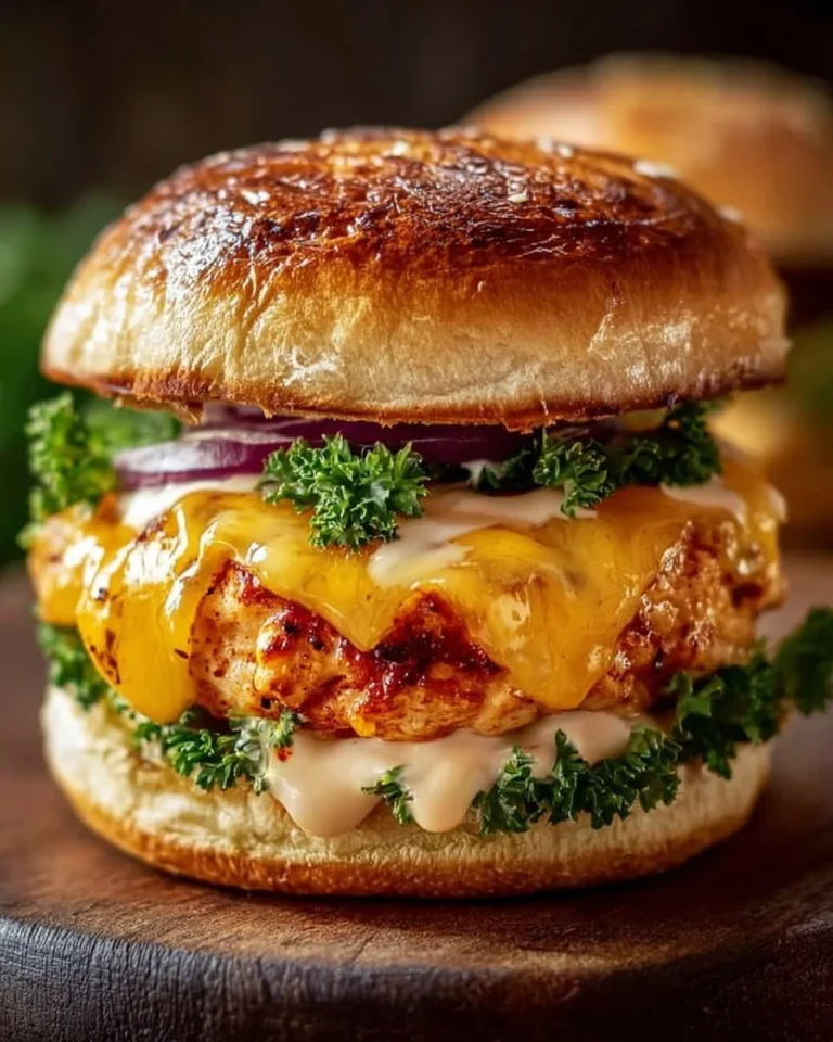 Cheddar Ranch Chicken Burger with creamy ranch dressing and cheddar cheese