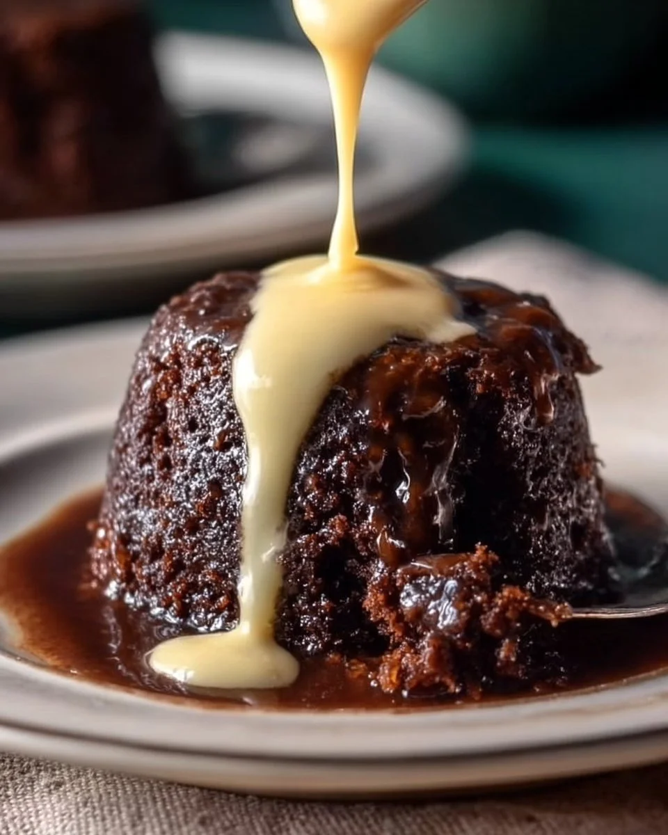 Delicious chocolate sticky toffee pudding served with vanilla ice cream