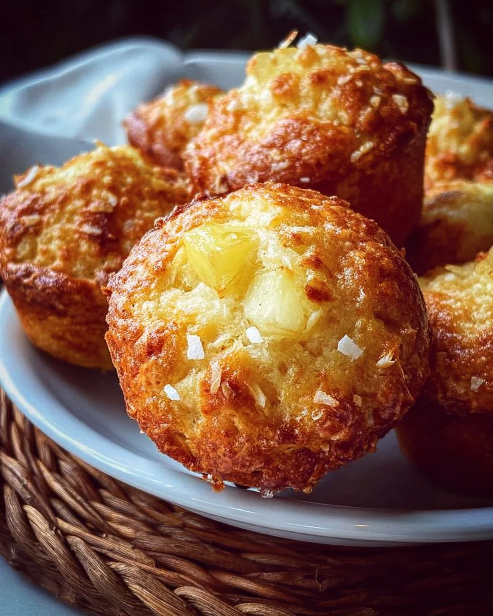 Cottage cheese muffins with pineapple and coconut fresh out of the oven