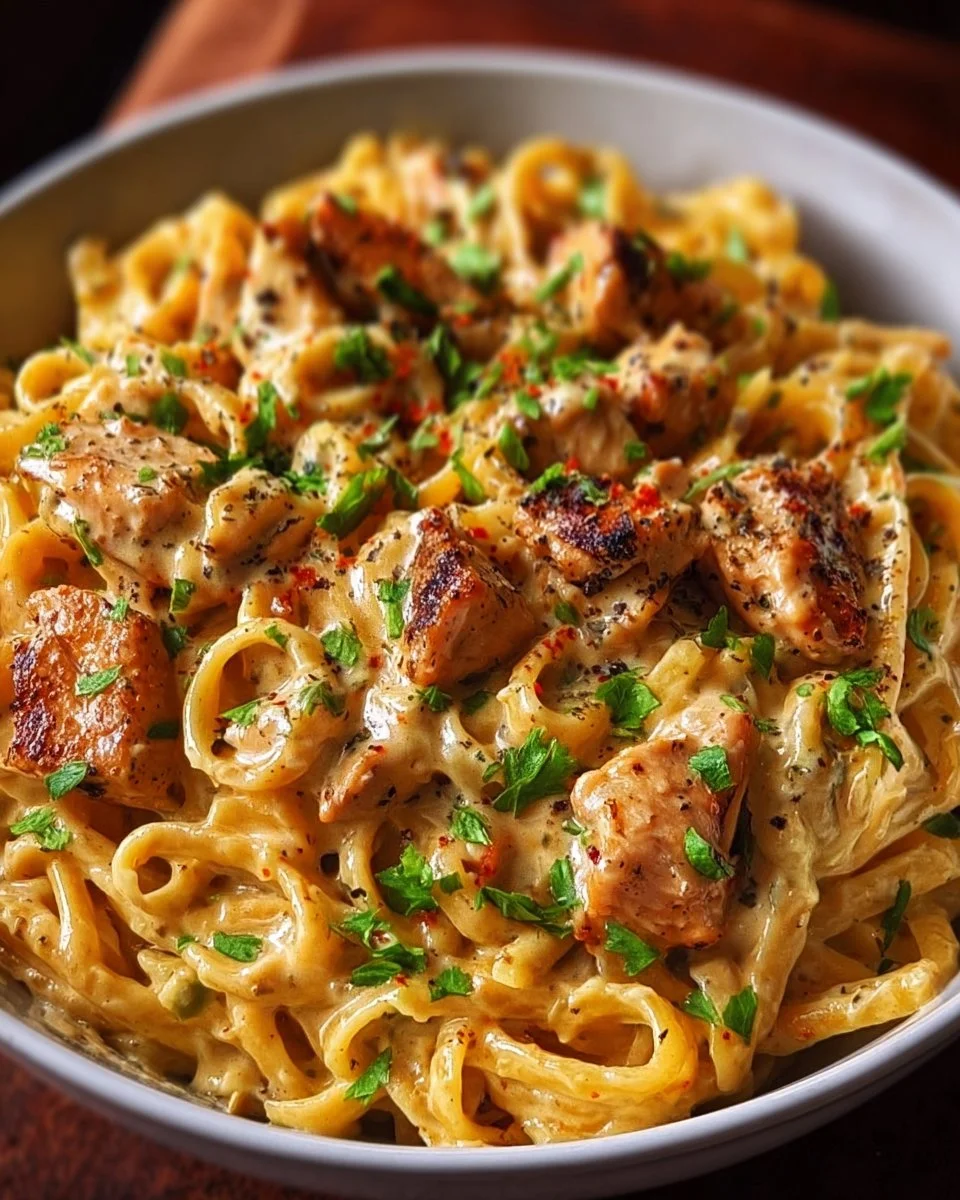 Delicious Cowboy Butter Chicken Pasta served in a bowl, showcasing creamy sauce and spices.
