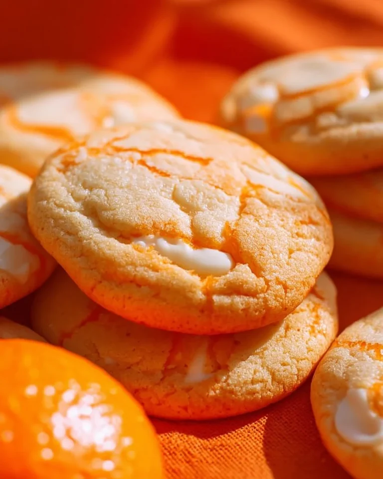 Freshly baked Creamsicle Cookies with orange and cream flavors.
