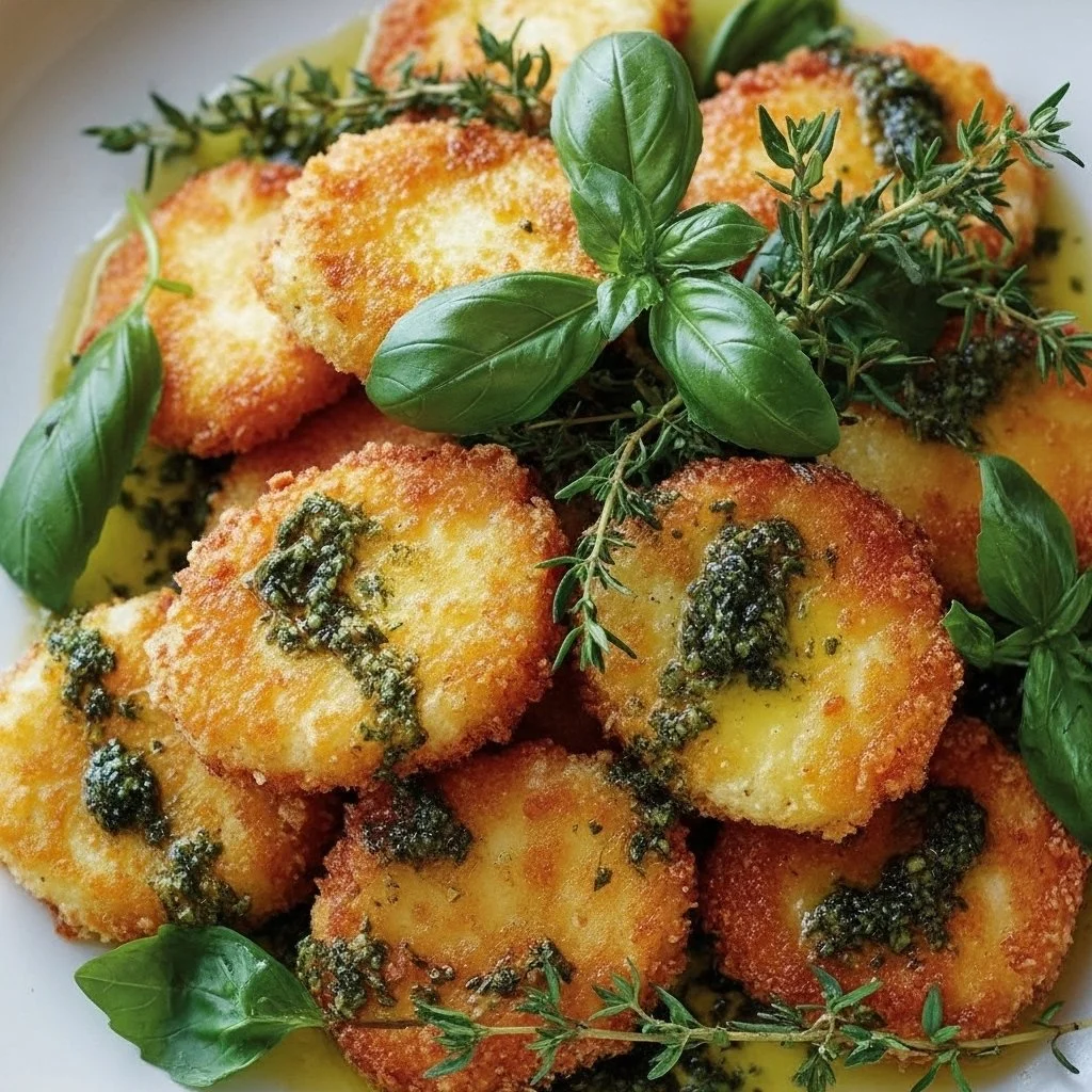 Crispy fried falafel balls with a zesty herb infusion on a plate