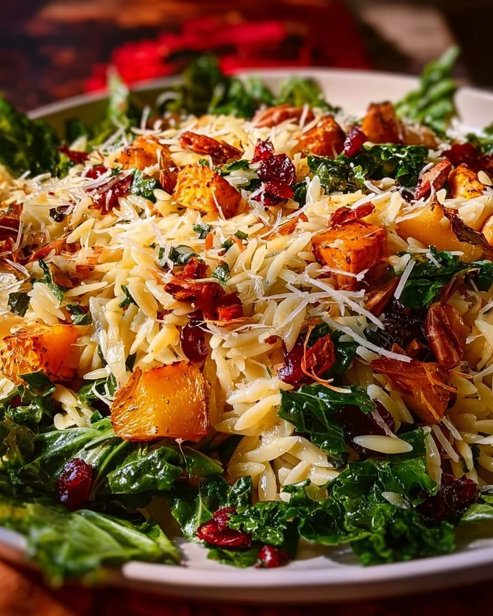Crispy Parmesan Orzo Harvest Salad with Orange Maple Vinaigrette