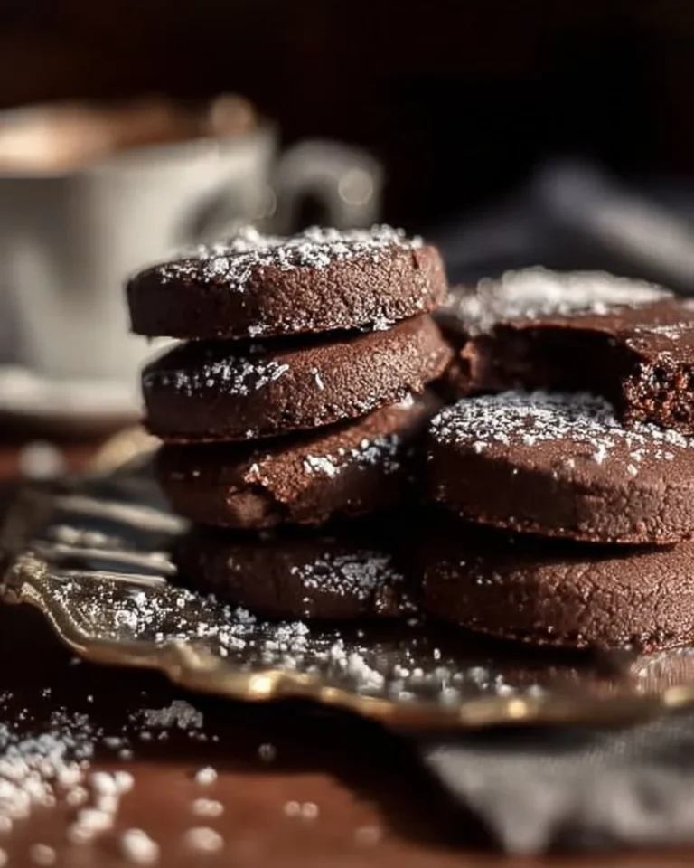 Decadent chocolate shortbread cookies on a plate