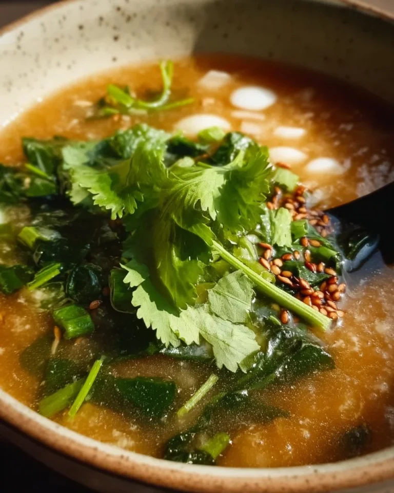 A bowl of ginger miso soup garnished with green onions and tofu.