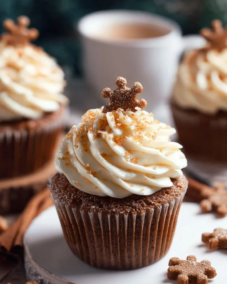 Delicious Gingerbread Latte Cupcakes topped with creamy frosting and festive decor
