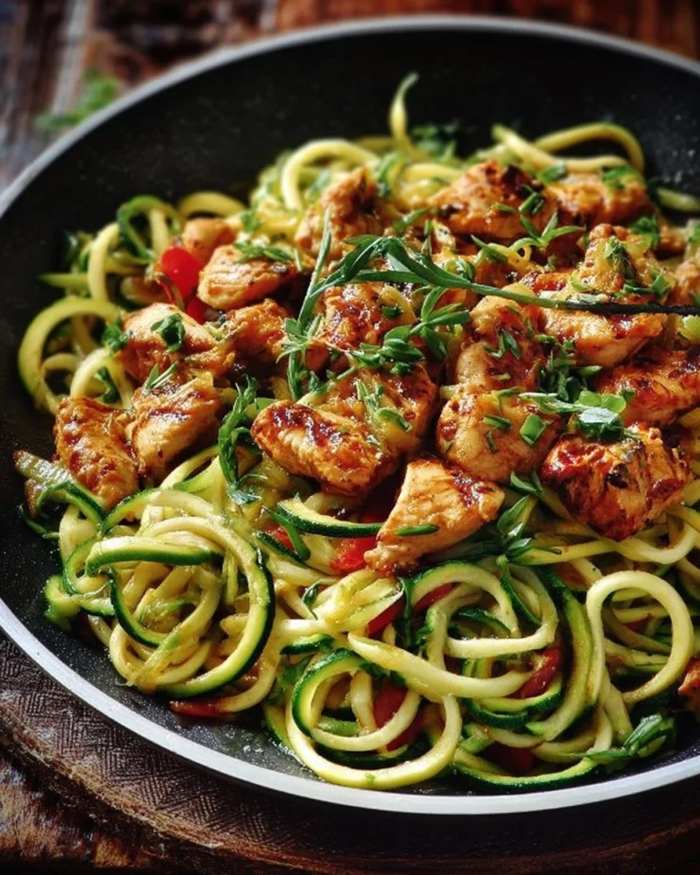Plate of Greek chicken served with zucchini noodles