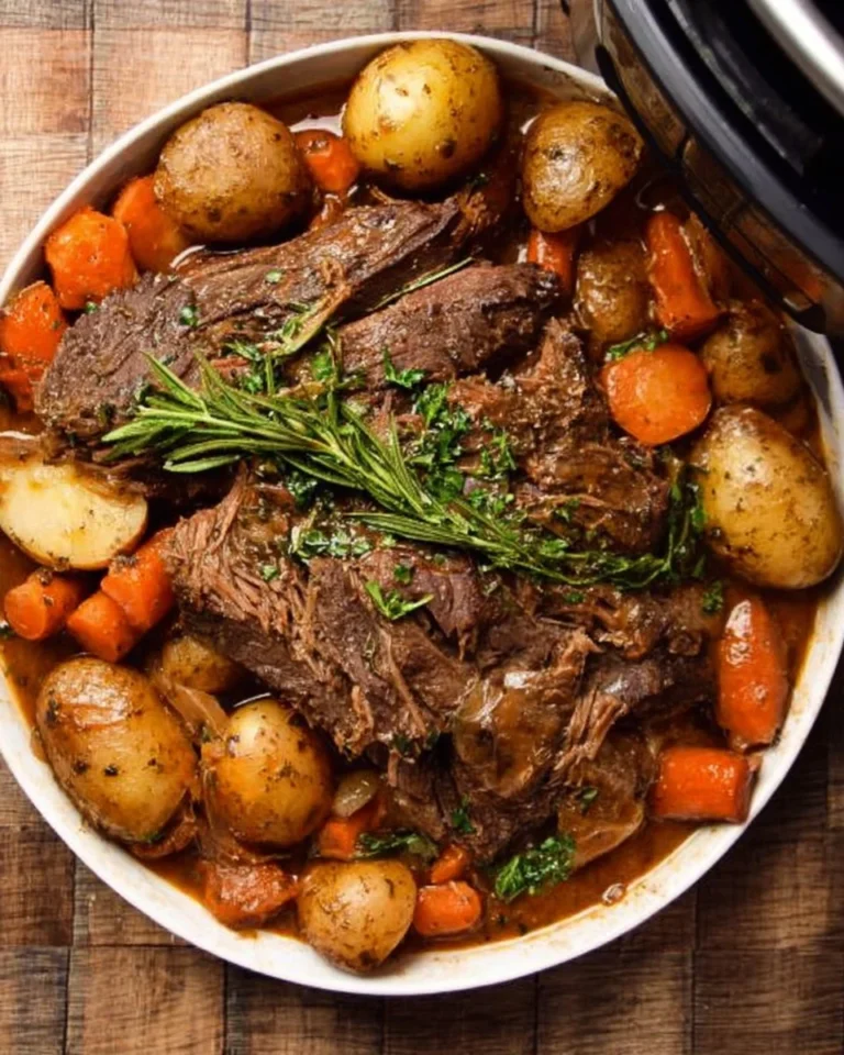 Delicious Instant Pot pot roast served with vegetables