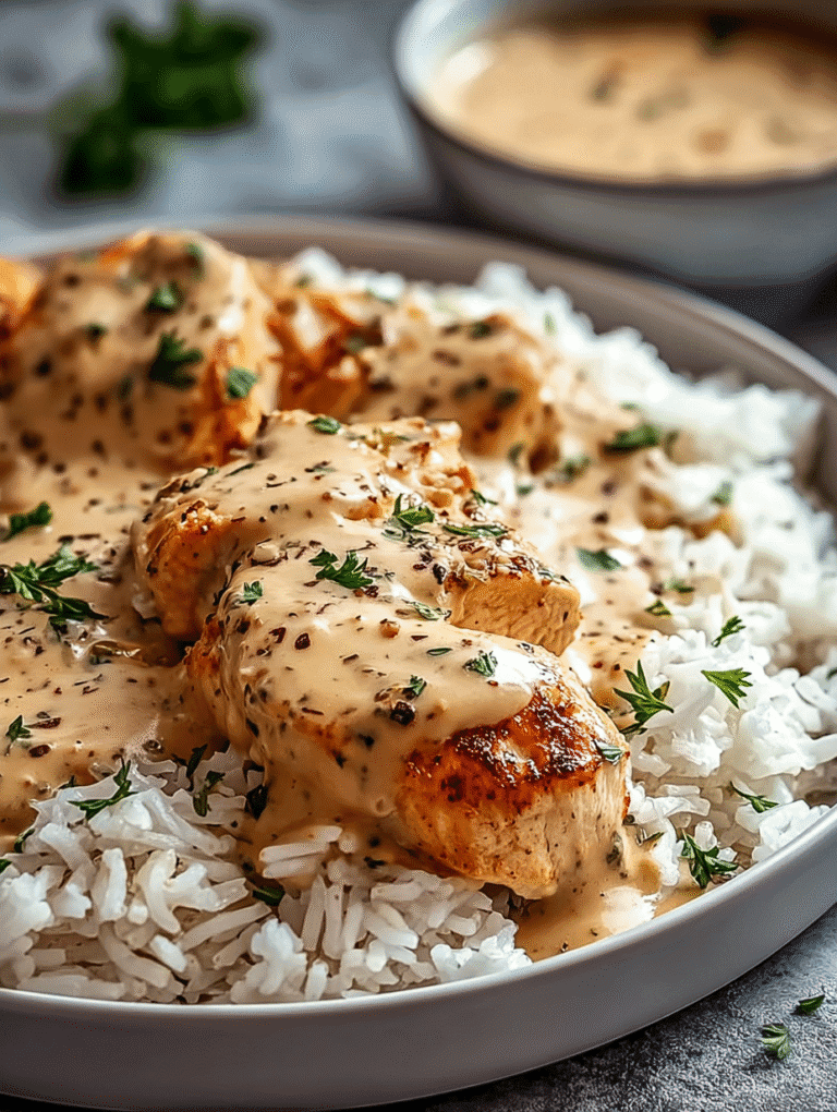 Delicious smothered chicken served over rice with rich gravy