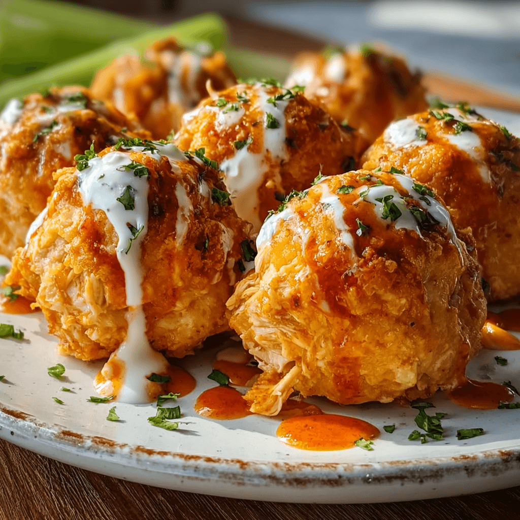 Buffalo Chicken Bombs filled with spicy buffalo chicken and cream cheese