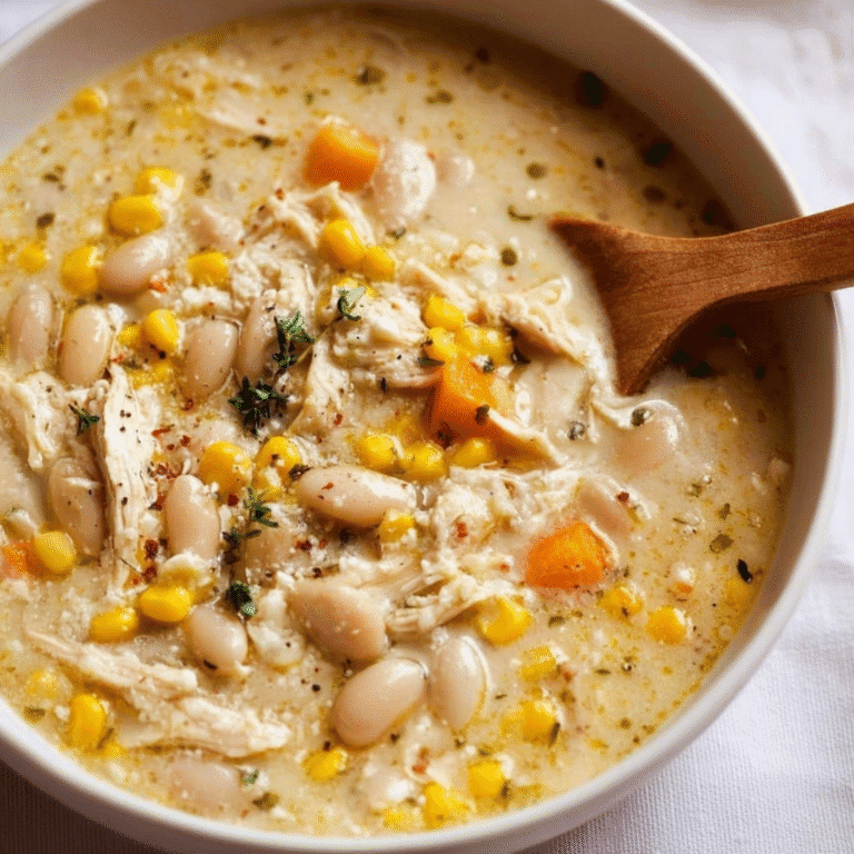 Delicious bowl of white chicken chili topped with fresh herbs and spices.