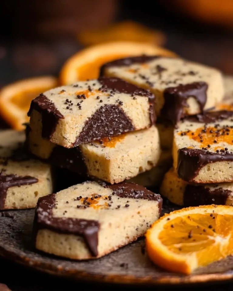 Melt-in-your-mouth chocolate orange shortbread cookies on a plate