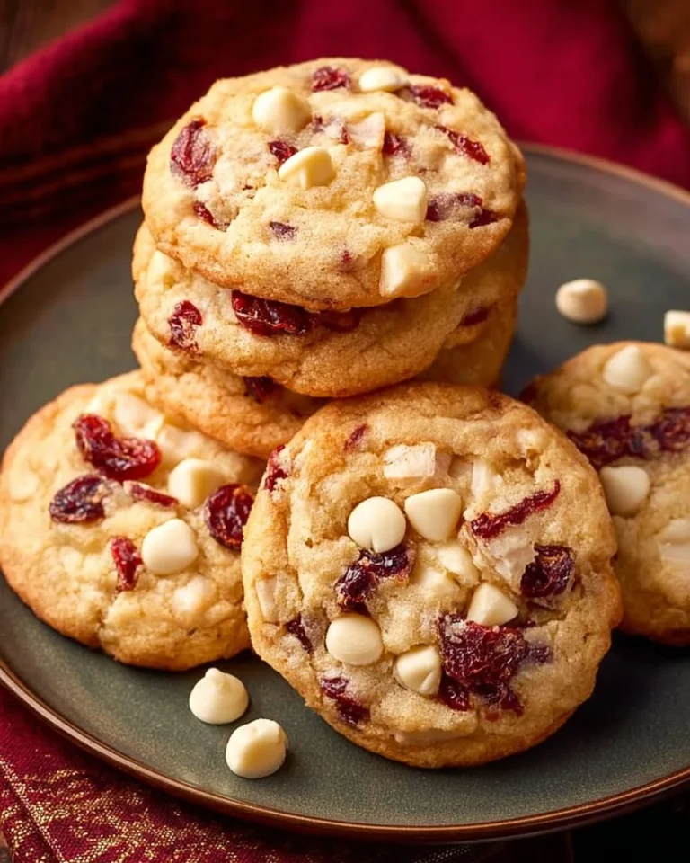 Deliciously baked Cranberry White Chocolate Cookies on a plate