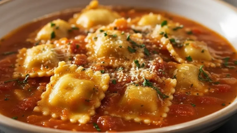 One-Pot Ravioli Soup served in a bowl with fresh herbs and ingredients