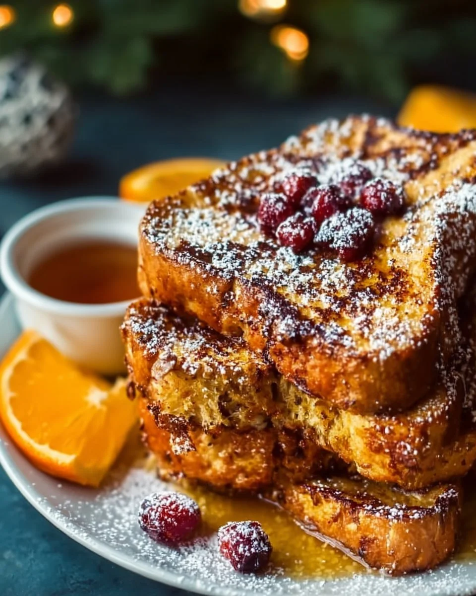 Delicious Panettone French Toast topped with berries and syrup