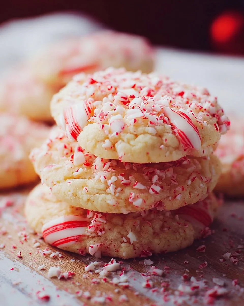 Freshly baked peppermint cookies with festive candy cane decoration