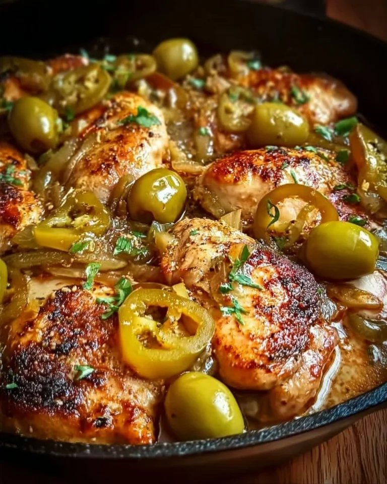 Delicious Pepperoncini Chicken Skillet served in a cast iron pan