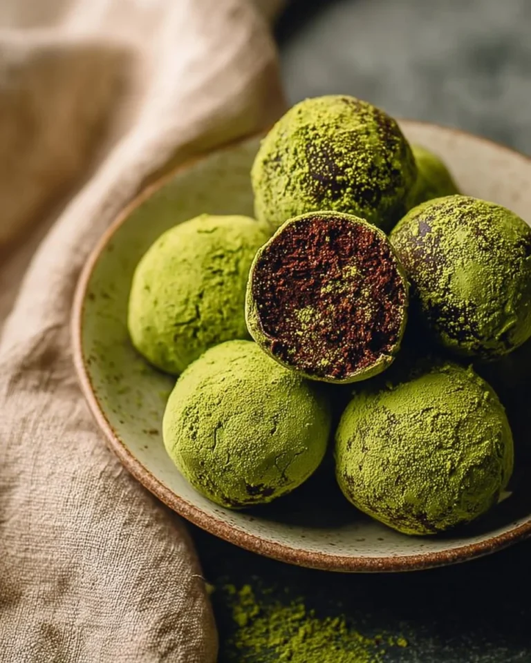 Rich matcha dark chocolate truffles beautifully arranged on a plate