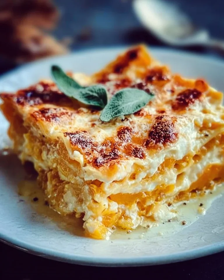 Roasted butternut squash lasagna layered with cheese and herbs