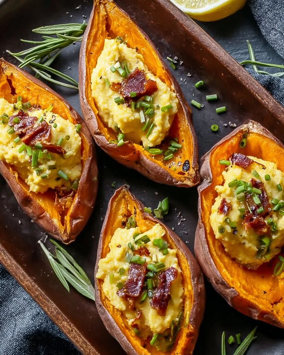 Roasted Japanese sweet potatoes drizzled with savory miso butter