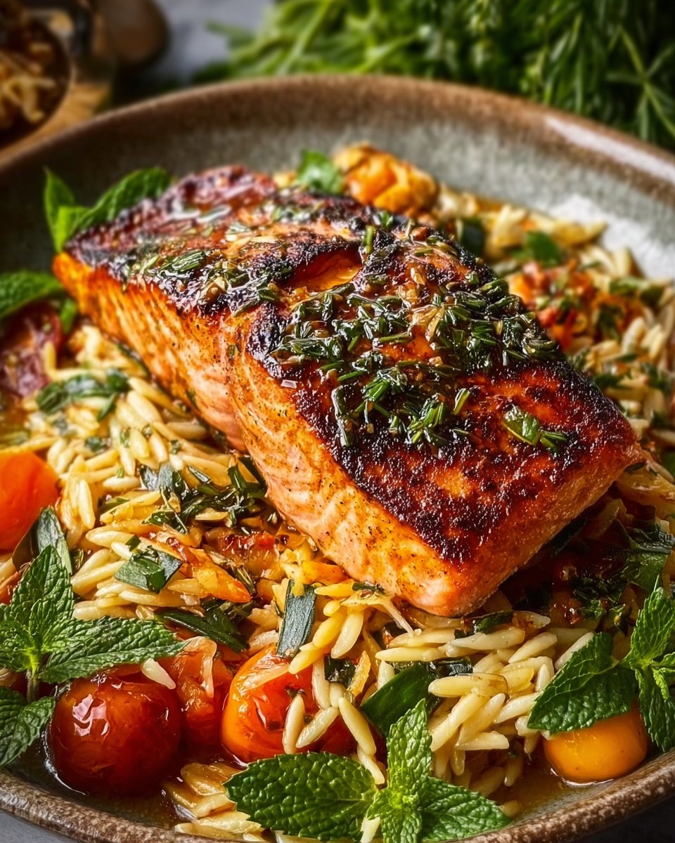 Harissa Salmon and Orzo with Tahini: A Flavorful Feast