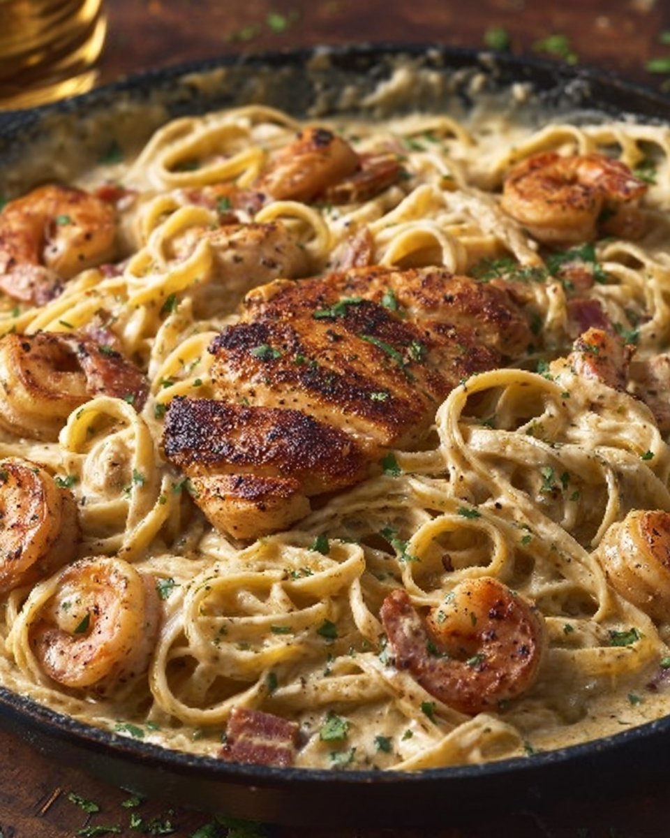 The Best Alfredo Pasta with Chicken and Shrimp