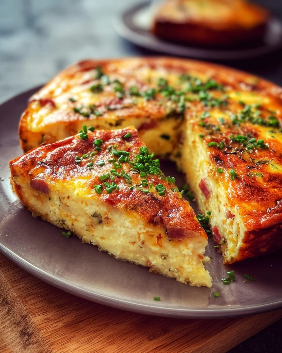 Delicious crustless Quiche Lorraine with bacon and cheese