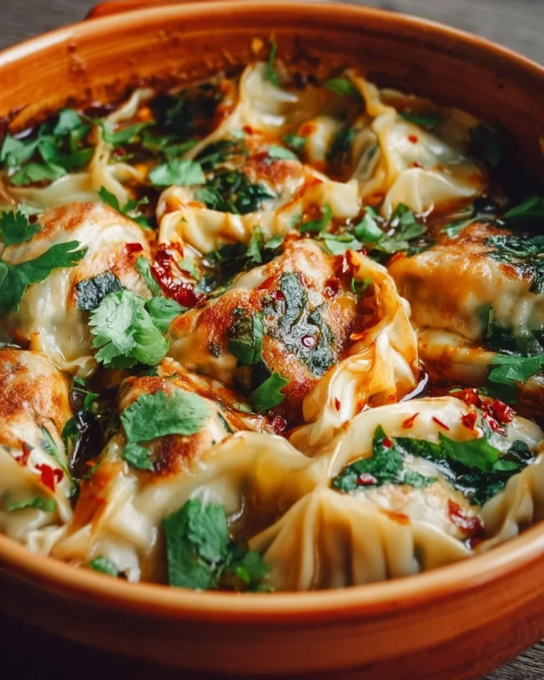 A steaming Thai Dumpling Casserole filled with flavors and vibrant ingredients.