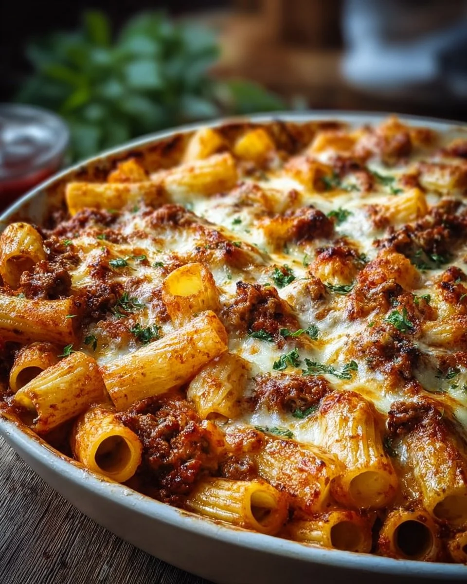 Cheesy Beef Rigatoni Bake