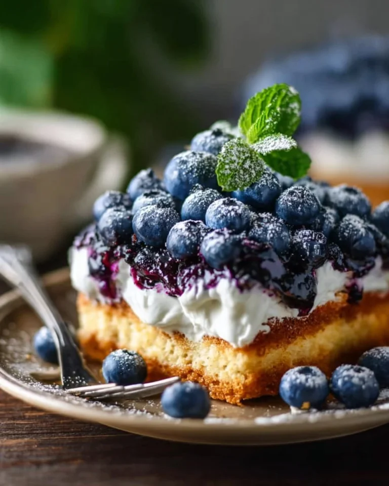 Delicious easy sheet pan blueberry shortcake garnished with fresh blueberries