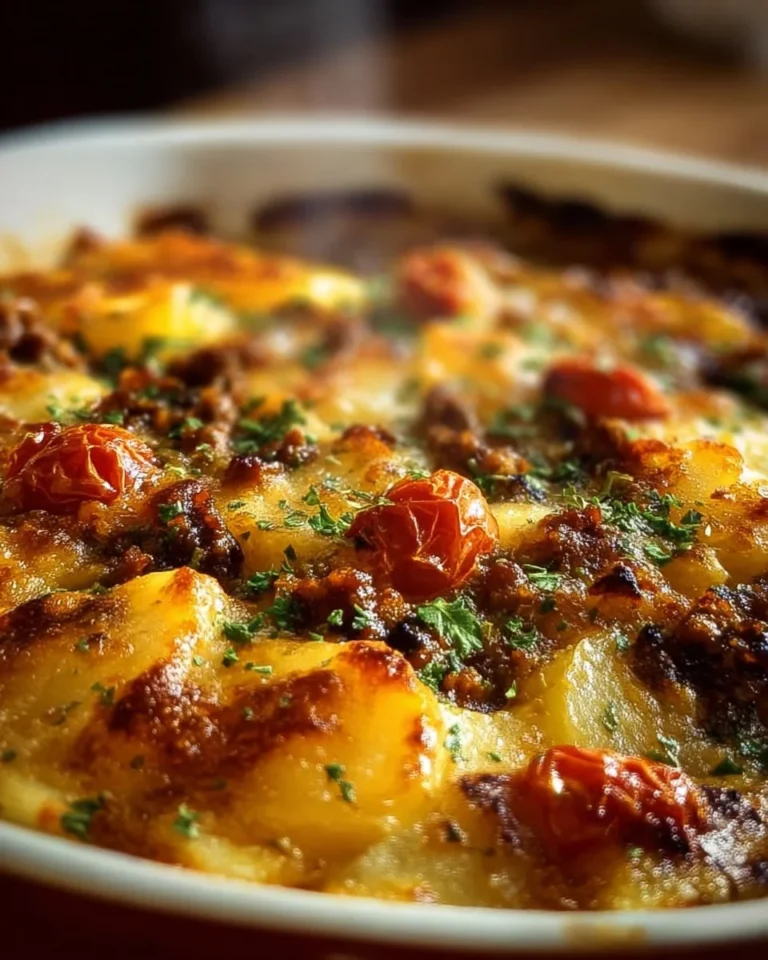 Delicious Hobo Casserole in a baking dish, perfect for hearty meals.